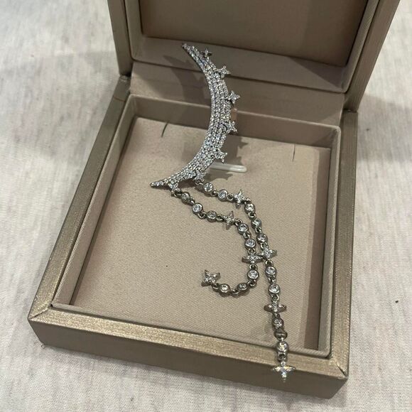 Apm Monaco Cubic Zirconia Half Moon Single Drop Ear Climber Earring - Picture 3 of 5